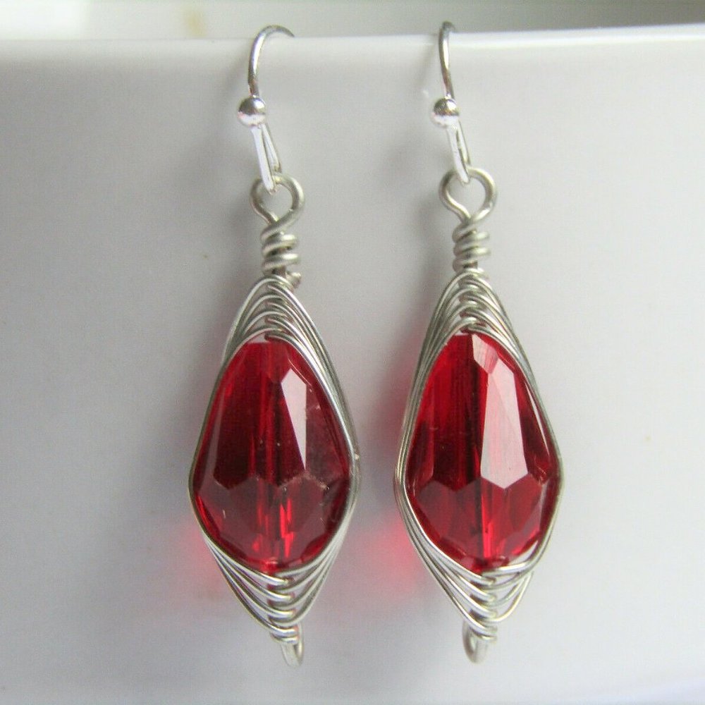 Faceted Red Crystal Teardrop Artisan Earrings